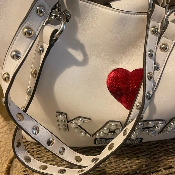 Karl Lagerfeld White bag  Red Heart and Pearl Accents - Picture 3 of 7